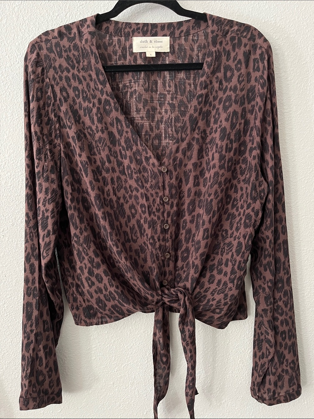 cloth & stone Leopard Tie-Front Blouse with Dark Spots